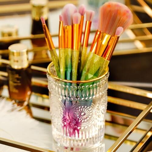 Europe Crystal Metal Makeup Brush Storage Tube Eyebrow Pencil Makeup Organizer Bead Crystal Jewelry Storage Box