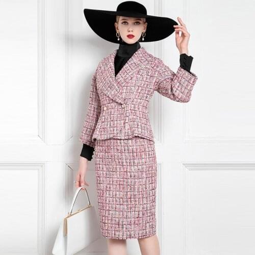 High End Female President Suit Tweed Small Fragrance Temperament Celebrity Autumn And Winter Fashion Professional Dress