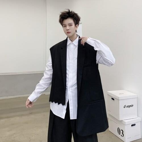 2021 spring Korean style personality Asymmetrical hem vest men casual loose Waistcoat for men M-XL