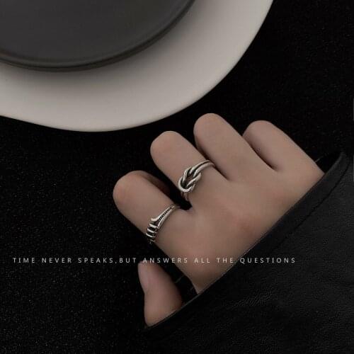 QiLuxy Vintage Twist Geometric Adjustable Opening Rings for Women Men Fashion Silver Plating Rings Punk Jewelry