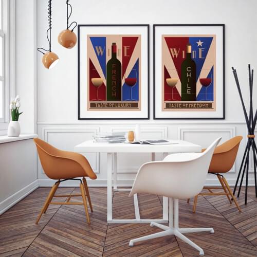 Vintage Wine Poster Art Print Wall Pictures , French Spanish Chile Wine Canvas Painting Restaurant And Bars Retro Decoration