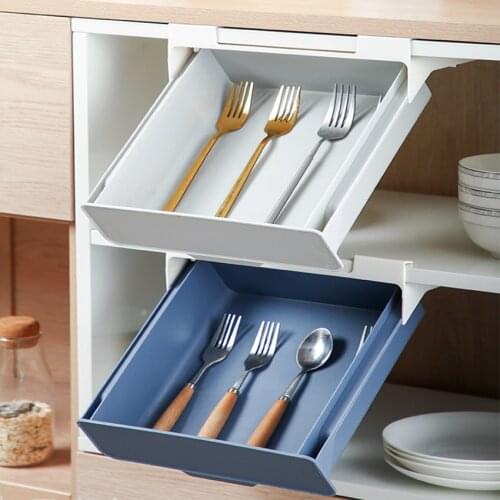 Hidden Paste Storage Drawer Kitchen Organizer Stationery Holder Case Container Under TableHanging Storage Box Fork Spoon Tray