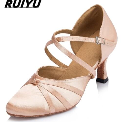 Womens Shoes Latin Dance Sports Salsa Jazz Tango 2021 Ladies Dance Shoes High Heels Skin-friendly Satin Pink Black