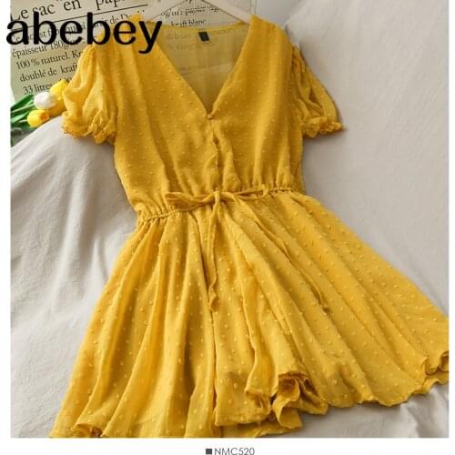 2021 Boho Casual Playsuit Women Beach Holiday Romper Button V Neck Short Sexy Jumpsuit Woman Summer High Waist Overalls