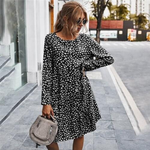 Women Casual Button A Line Loose Knee Length Dress For Women Autumn Winter Temperament Print Dress