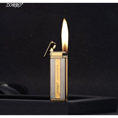 ZORRO Ultra-thin Metal Cigar Lighter Butane Gas Open Flame Lighter Mini Grinding Wheel Lighter Smoking Accessories Gift