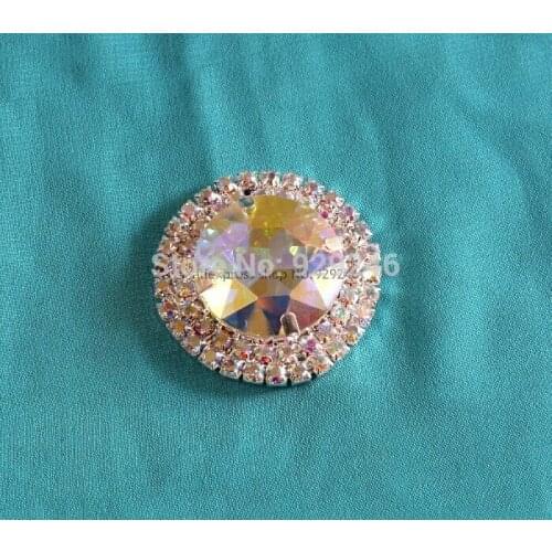 1pc/lot 42mm stunning AB color button crystal rhinestone round metal decorative button fashion crystal applique for garments