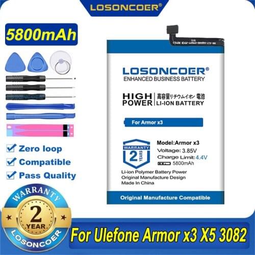 100% Original LOSONCOER 5800mAh Battery For Ulefone Armor x3 X5 3082