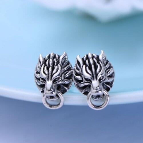 100% 925 Silver Wolf-head Earrings Real Sterling Silver Wolf Stud Earrings Hiphop PUNK Jewelry Man Earring