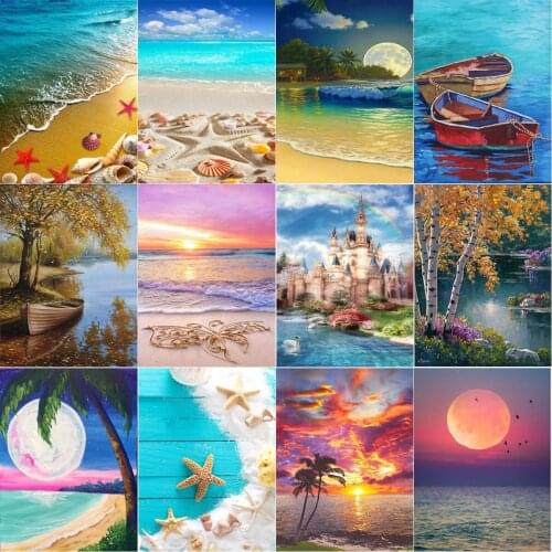 5D Diamond Painting Landscape Beach Shell Full Diamond Mosaic DIY Cross Stitch Set Sunset Home Decoration Christmas Gift