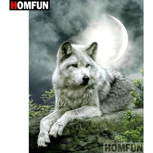 HOMFUN 5D DIY Diamond Painting Full Square/Round Drill "Animal wolf" 3D Embroidery Cross Stitch gift Home Decor A02102