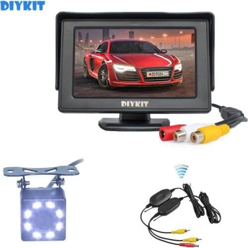 DIYKIT Wireless 4.3" Backup Car Monitor + HD 8 x LED Car Camera Rear View Security System Wireless Parking Reversing System Kit