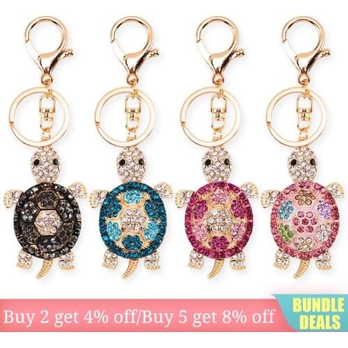 Rhinestone Crystal Tortoise Turtle Keychains Handbag Key Holder Keyring For Women Girls Gifts Car Purse Bag Charm Pendant