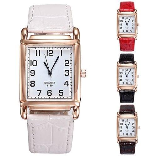 Men Women Watches Leather Band Square Dial Quartz Analog Wrist Watch 1MYV 4CZB 6T31