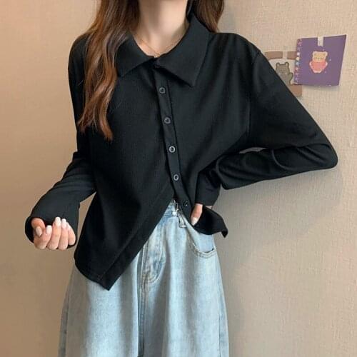Black Grey Long Sleeved Plus Size Korean Autumn Elegant Fashion Blouses And Tops WomenS Oversize T-Shirt Clothing 2021 Female