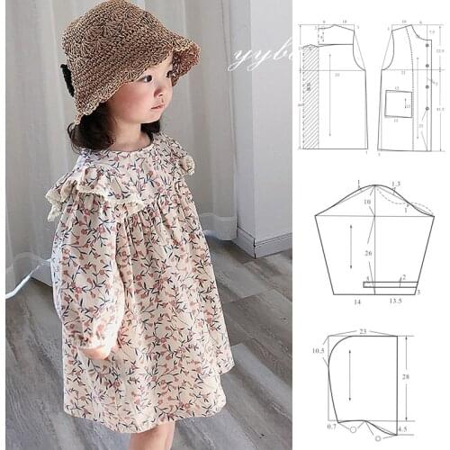 DIY skirt paper pattern drawing dress girl bubble sleeve princess childrens wear long sleeve autumn drawing