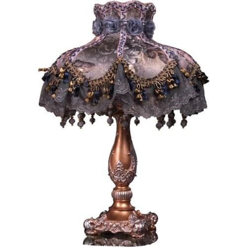European Lace cloth resin carved table lamps American bedroom bedside desk luxury court home living room table lights lighting