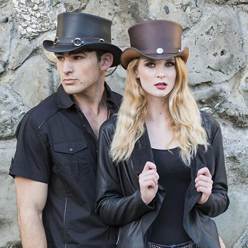 3 Size Women Men Leather Top Hat Punk Flat Fedora Hat Magic Pork Pie Steampunk Cosplay Party Cap Dropshiping 13CM