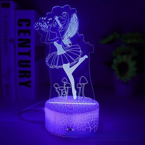 Fairy Tinkerbell Figure 3D Visual Light LED Night Princess Tinker Bell Home Decoration Changing Illusion Table Lamp Model Toy