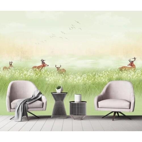 Spring sika deer background wall decoration wallpaper murals