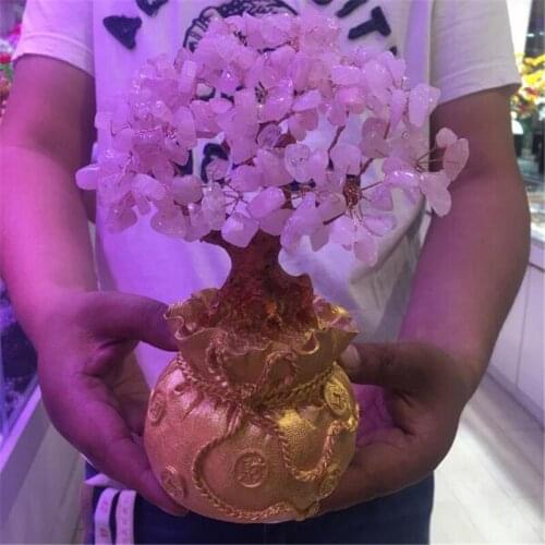 Crystal rose quartz bonsai gem lucky tree 470 g