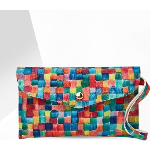 Soft PU Leather Clutch Wristlet Bags for Women Snake Cow Graffiti Pattern Printing Gradient Color Mini Wallet Ladies Flap Pouch