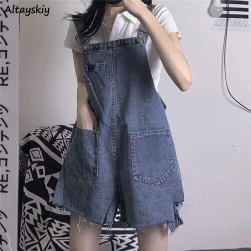 Rompers Women Denim Lovely Students Girlish Trendy Playsuits Casual All-match Baggy Comfortable Cool Kawaii Pockets Ulzzang Chic