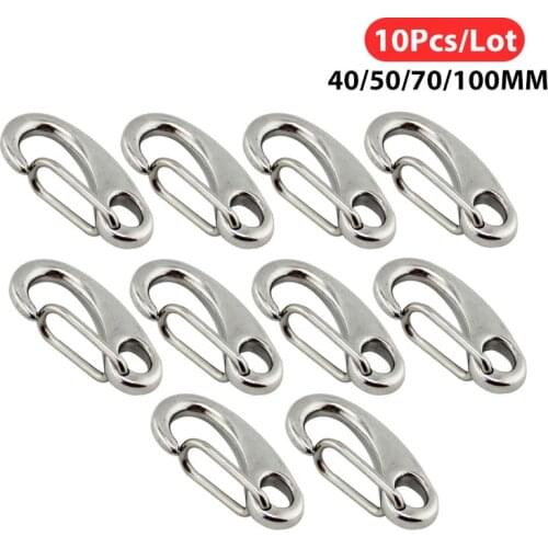 10Pcs Egg Shape Spring Snap Hooks Marine 316 Stainless Steel Multifunctional Hiking Camping Belt Carabiner Quick Release Hook