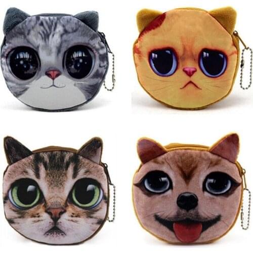 M050 Cartoon Women Purses Coin Wallet Children Many Styles 3D Cute Cat Dog Face Female Money Storage Pouch Women Zipper Coin Bag