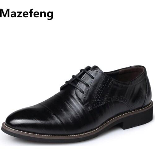 Mazefeng 2018 New Spring Autumn Men Shoes Pointed Toe Solid Male Lace-Up Casual Leather Shoes Men Dress Shoes Classics Business