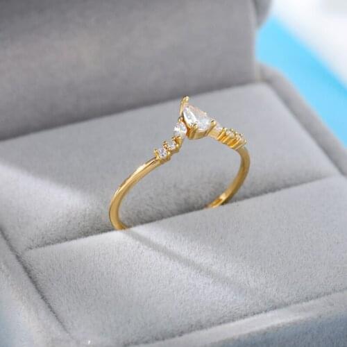 Minimalist Thin Wedding Ring For Women Temperament Micro Golden Copper Crown Zircon Ring For Girlfriend Best Jewelry Gift