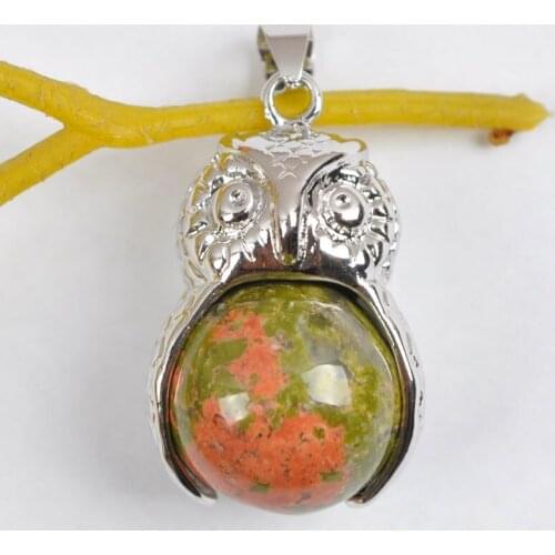 Natural Unakite Epidote Bead GEM Pendant Jewelry For Gift Owl S960