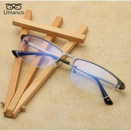 Anti Blue Light Myopia Glasses for Men Half Frame Business Square Eyeglasses Finished Prescription Eyewear -1.0 ~-4.0