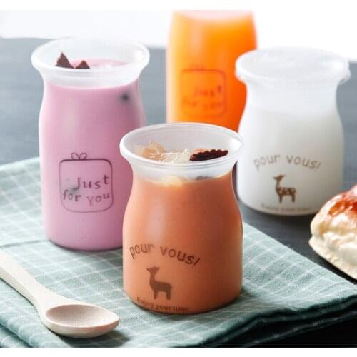 Disposable Dessert Pudding Jelly Yogurt Cup Bottle with Cover Candy Color Spoon DIY Sticker 50pcs/lot DEC492