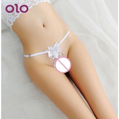 OLO Erotic Underwear Flirt Sexy Lingerie For Women Porn Lace T-back G-string Thong Panties Clit Bead Women Crotch Panties