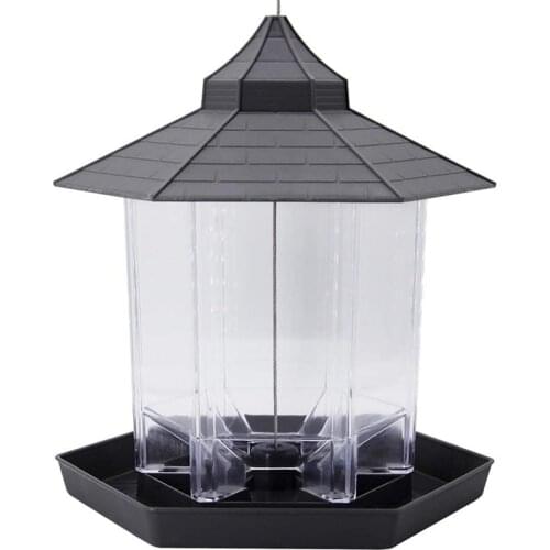 Panorama Bird Feeder, Hexagon Shaped with Roof Hanging Bird Feeder for Garden Yard Decoration (Grey)