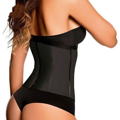 Sexy Women Rubber Latex Waist Trainer Big Hooks Steel Boned Waist Trainer Corset Black Body Shaper Underbust Shapewear