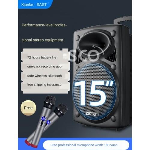 Performance speaker with wireless microphone portable portable volume high power 15 inch bass bluetooth player