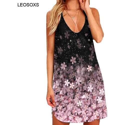 Dresses Woman Summer 2021 New Print Sexy Back Hollow V-Neck Slim Dress Beach Holiday Party Sling Dress