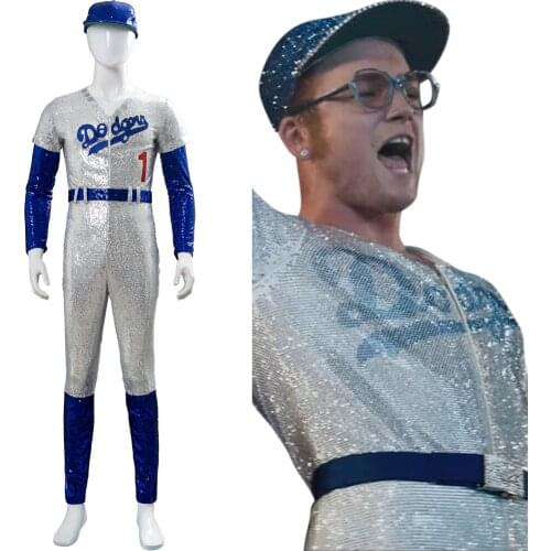 Rocketman Elton John Dodgers Cosplay Costume Baseball Uniform Jumpsuit Cap Full Set Adult Boys Men Halloween Carnival Costume