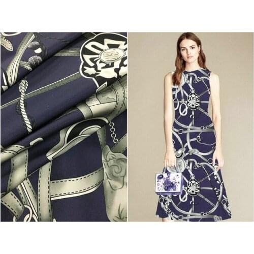 108cm wide 19mm 97% silk & 3% spandex chain print stretch silk satin fabric for dress shirt clothes cheongsam C008