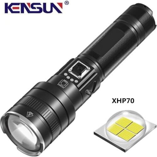 Bright XHP 70 Flashlight EDC Emergancy Tactical Type C Rechargable High Lumens Powerful Zoom Led Torch Power Bank Flash Light