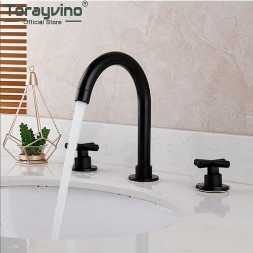 Torayvino Bathroom Bathtub Faucet Matte Black Basin Sink Deck Mounted Faucets 3 Hole Double Handle Hot And Cold Mixer Water Tap