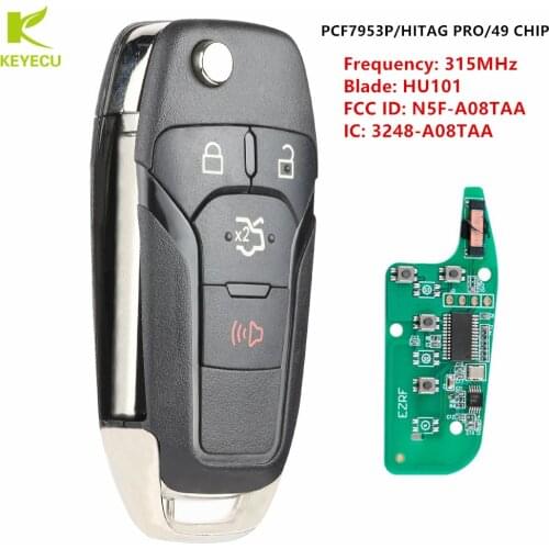 KEYECU New Replacement Smart Remote Flip Key Keyless Entry Fob 4Buttons 315MHz for Ford Fusion 2013-2018 FCC ID: N5F-A08TAA