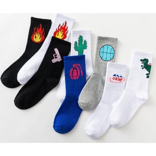 Unisex Ulzzang Socks Harajuku Cotton Flame Chinese Cactus Gun Student Hosiery