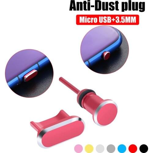 Universal Micro USB Charging Port 3.5mm Earphone Jack Metal Dust Plug for Android Phone Anti-Dust Earphone Stopper