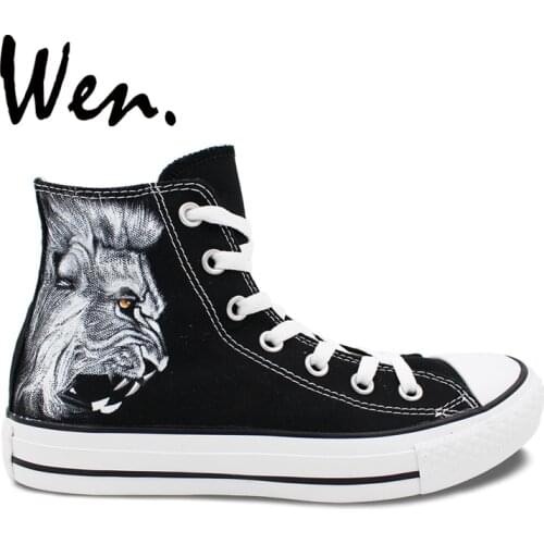 Wen Original Design Custom Black Hand Painted Shoes Lion Men Womens High Top Canvas Sneakers for Christmas Birthday Gifts
