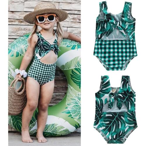 5-12Y Children Girls Swimsuit Letter Patchwork Leopard One-piece Bikini Kids Swimwear 2021 Summer Girls Bathing Suits Beachwear
