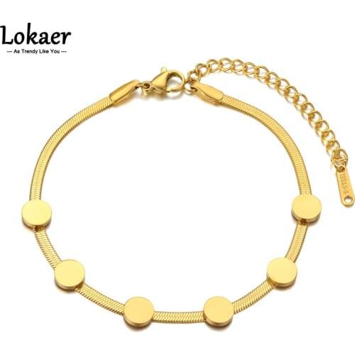 Lokaer Neo-Gothic 14K Stainless Steel Geometric Disc Charm Bracelets For Women Trendy Bohemia Party Snake Chain Bracelet B21096