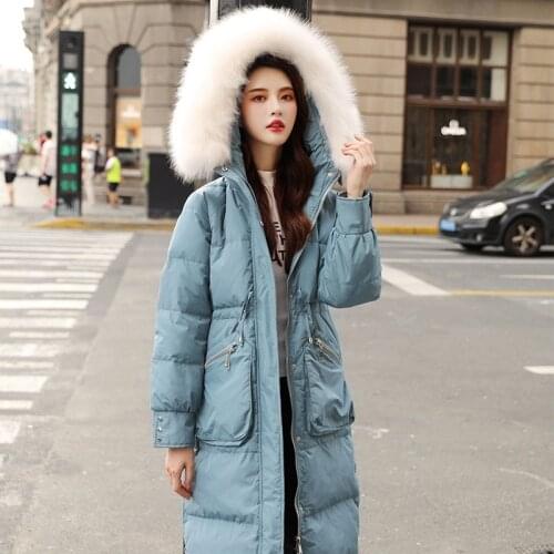 Real Natural Fur 2019 Patent Leather Winter Jacket Women Thicken Long Down Parka Hooded Female Duck Down Coat Waterproof Jacket